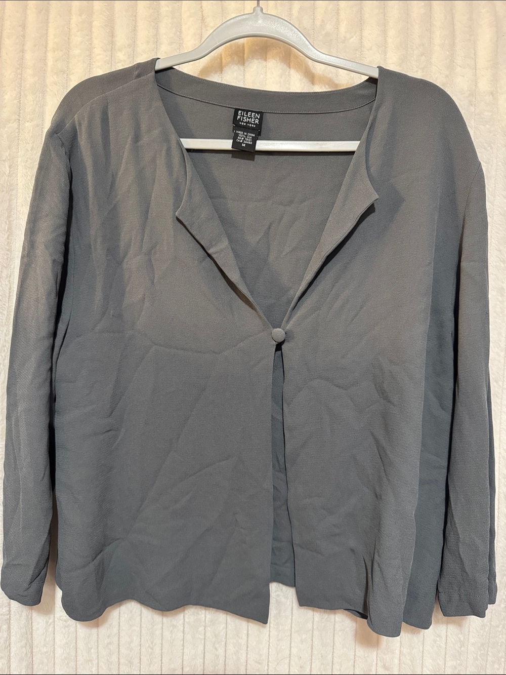 Eileen Fisher Slate Gray Single-Button Open Cardigan